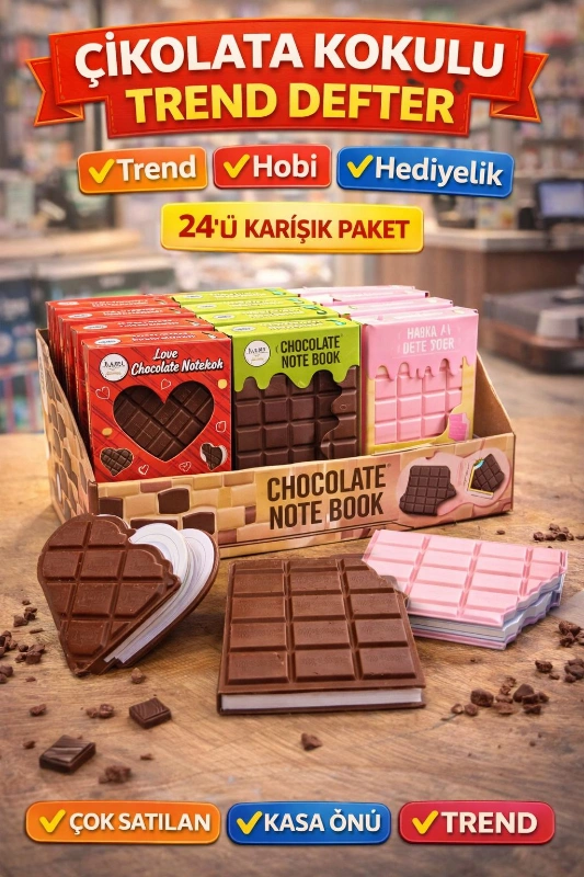 ÇİKOLATA KOKULU HEDİYELİK DEFTER / 24LÜ STANT